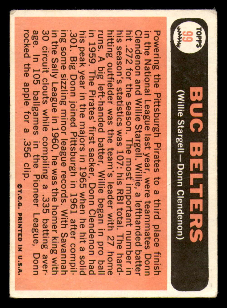 1966 Topps #99 Willie Stargell/Donn Clendenon Buc Belters Very Good Pi ID:312393