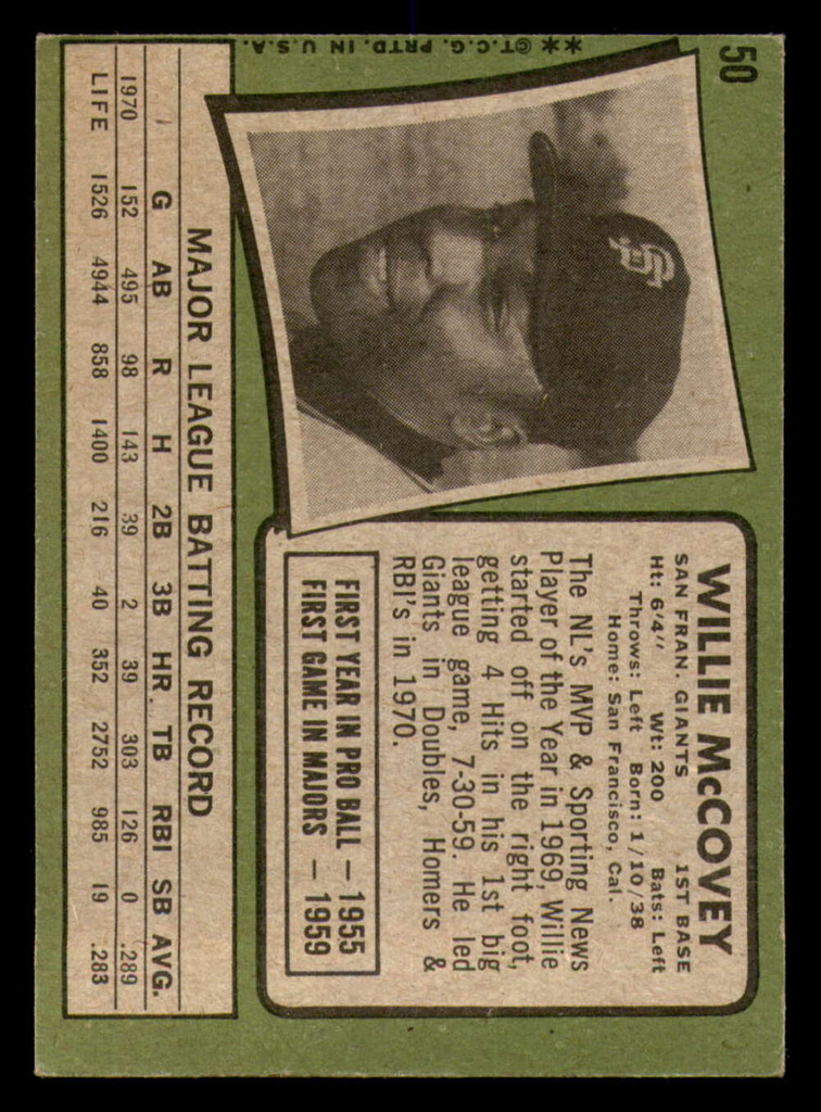 1971 Topps #50 Willie McCovey Very Good Giants   ID:312504