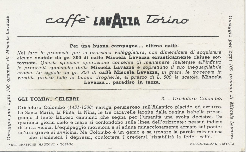 1950 Lavazza, Italy Famous Men #3 Christopher Columbus   #*