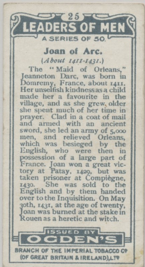 1924 Ogdens United Kingdom Leaders Of Men #25 Joan Of Arc Ex  #*