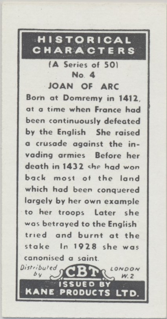 1957 Kane Historical Characters #4 Joan Of Arc Nr-Mt  #*