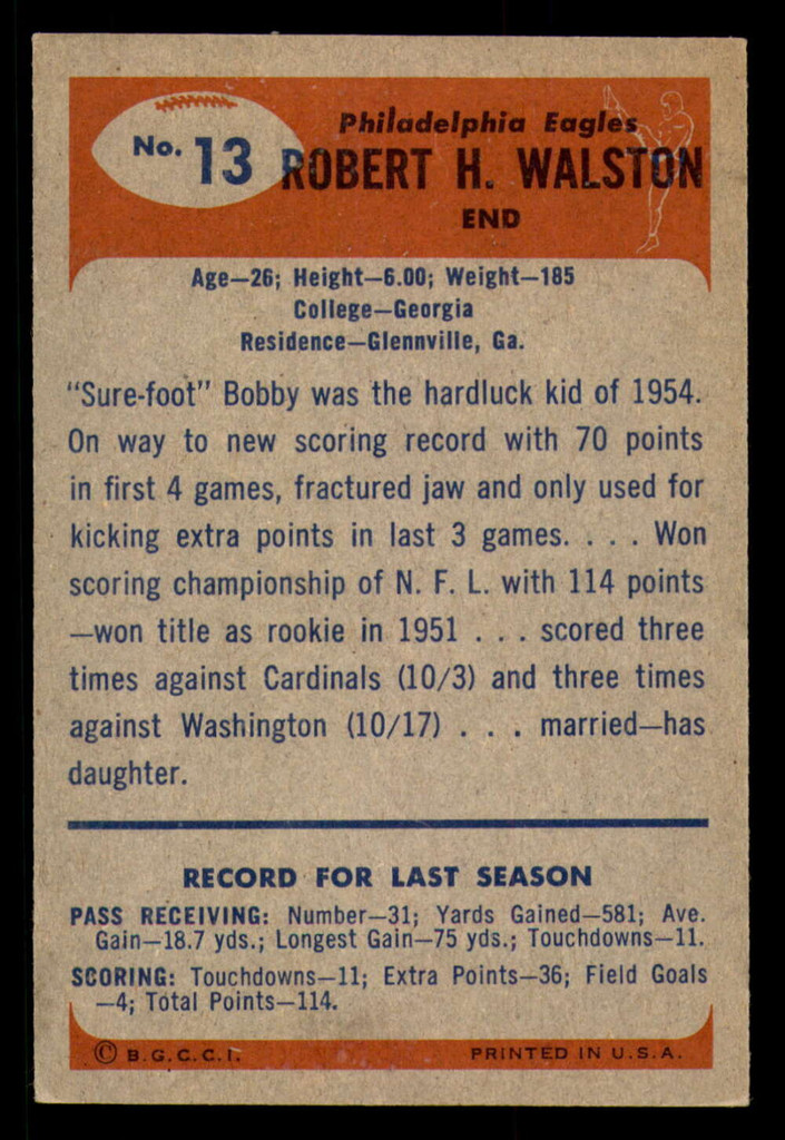 1955 Bowman #13 Bobby Walston Ex-Mint Eagles   ID:315474