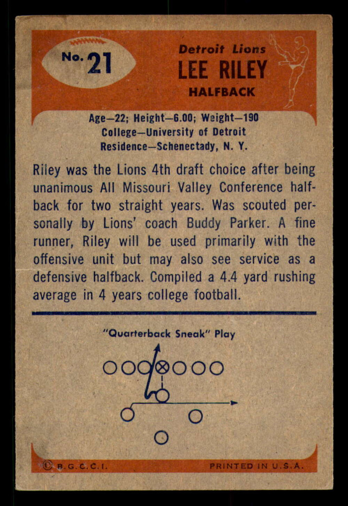 1955 Bowman #21 Lee Riley Excellent+ Lions   ID:315476