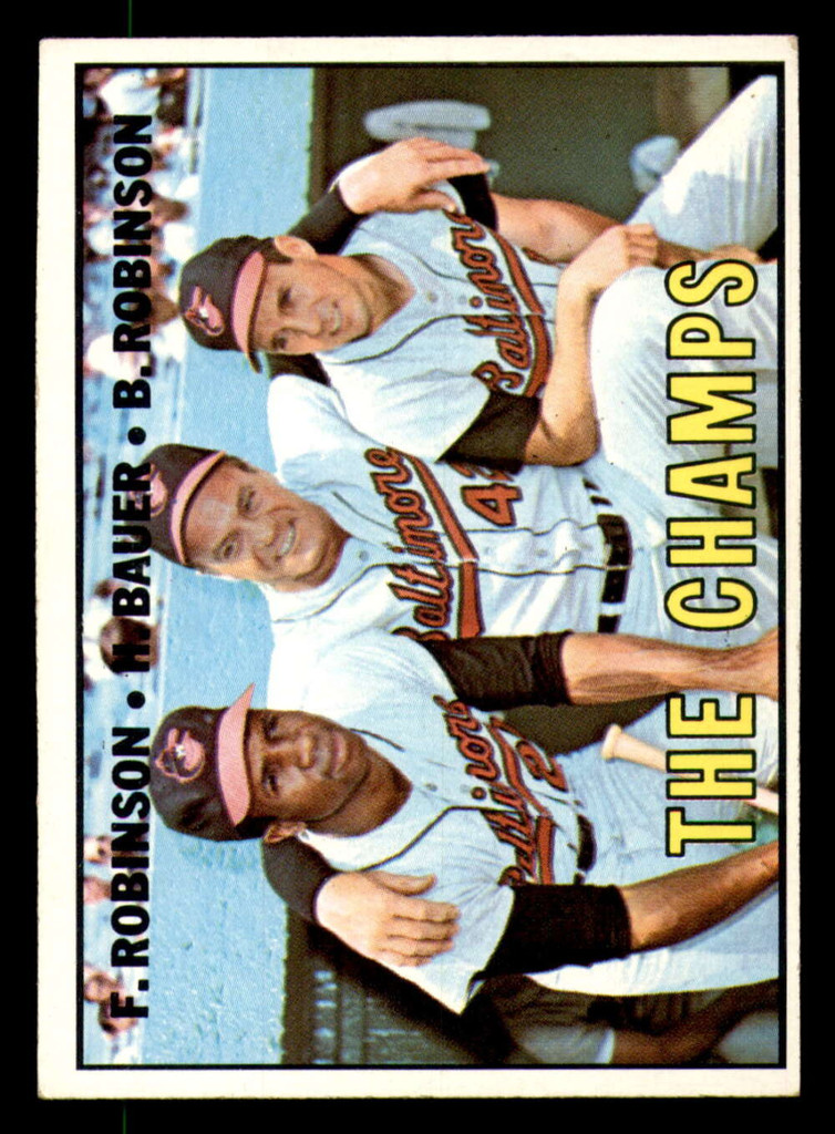1967 Topps #1 Frank Robinson/Hank Bauer/Brooks Robinson The Champs DP  ID:315539