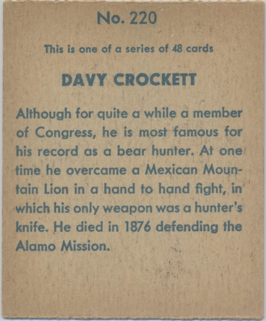 1933 R128-2 Series Of 48 Westerns #220 Davy Crockett  #*