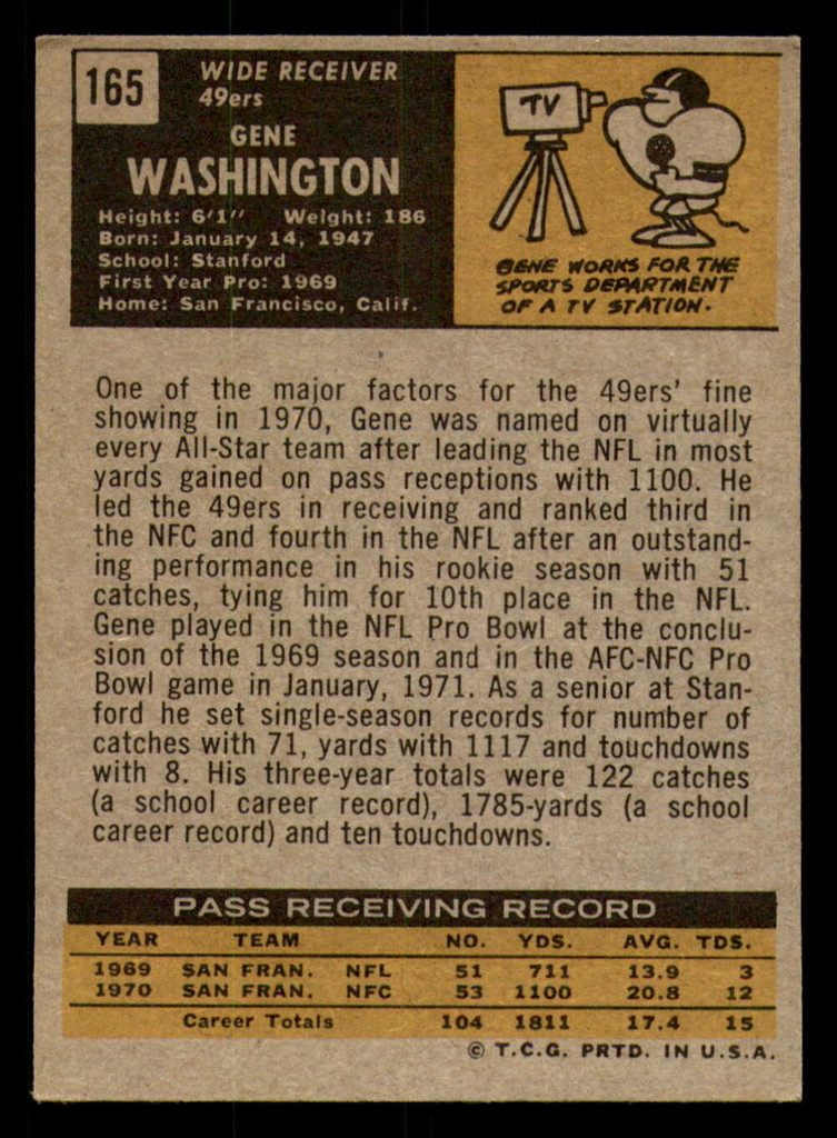 1971 Topps #165 Gene Washington Very Good 