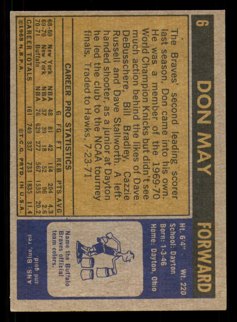 1971-72 Topps #6 Don May DP Ex-Mint Hawks DP    ID:317504