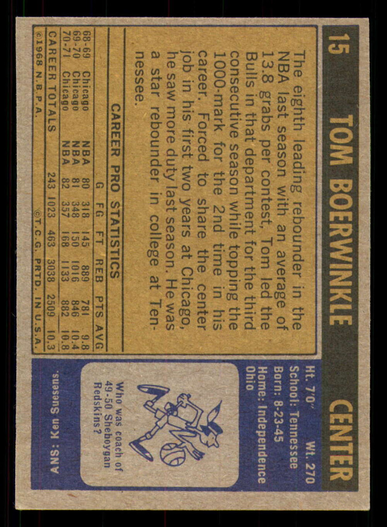 1971-72 Topps #15 Tom Boerwinkle DP Ex-Mint Bulls DP    ID:317526