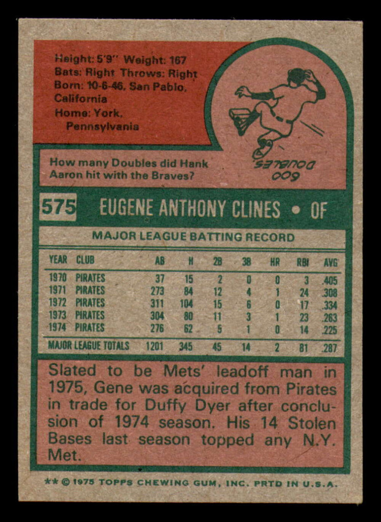 1975 Topps Mini #575 Gene Clines Ex-Mint Mets  ID:318155