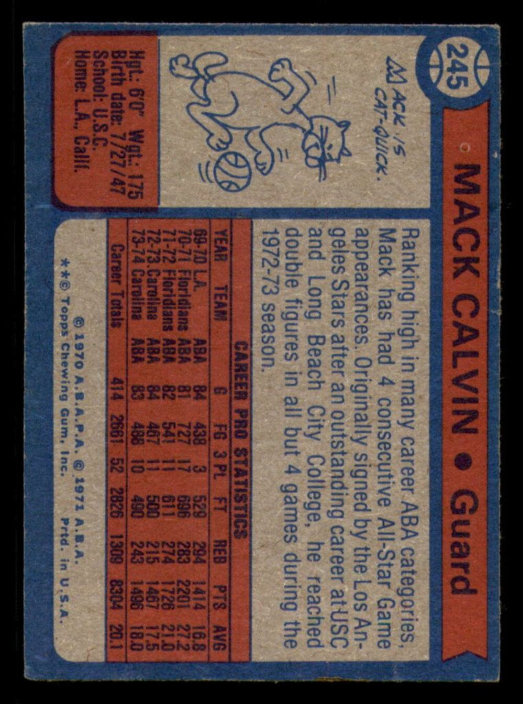 1974-75 Topps #245 Mack Calvin Very Good    ID:318645