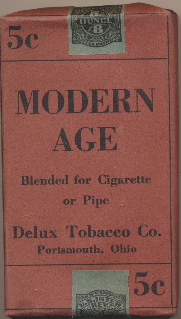 1917 DELUX TOBACCO CO. MODERN AGE CIGARETTES OR PIPE 5 CENT  #*