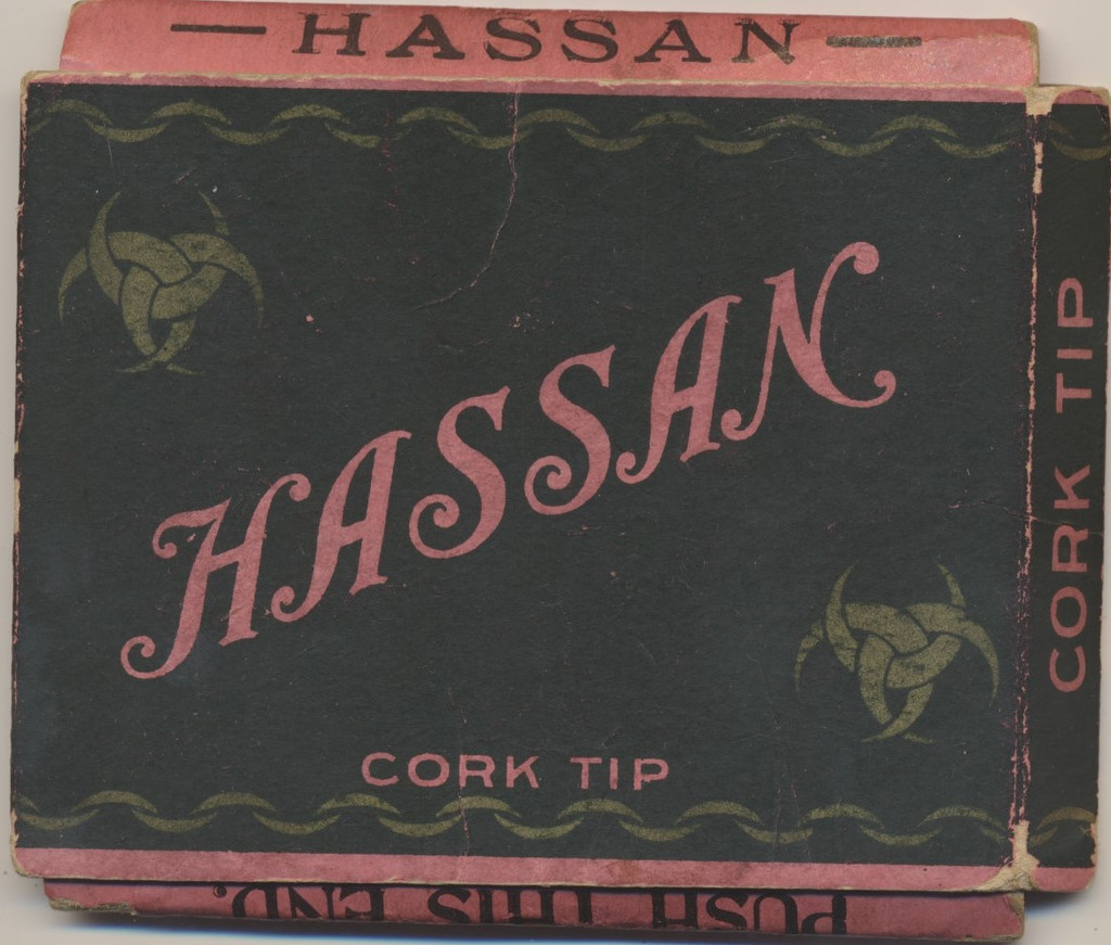 1910-11 Hassan Cork Tip Cigarettes Empty Box 3 by 2 7/8 inches  #*