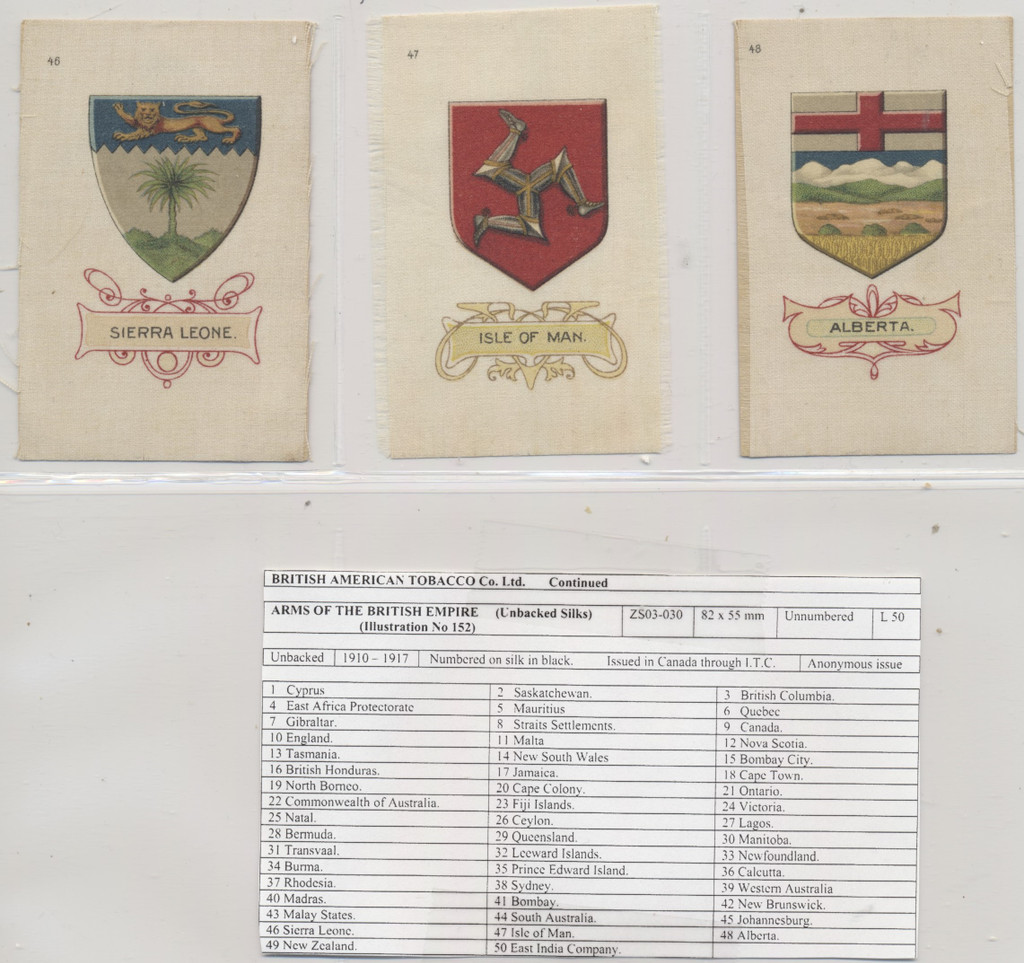 1910-17 Canada ITC Arms Of The British Empire Silks 30/50  #*