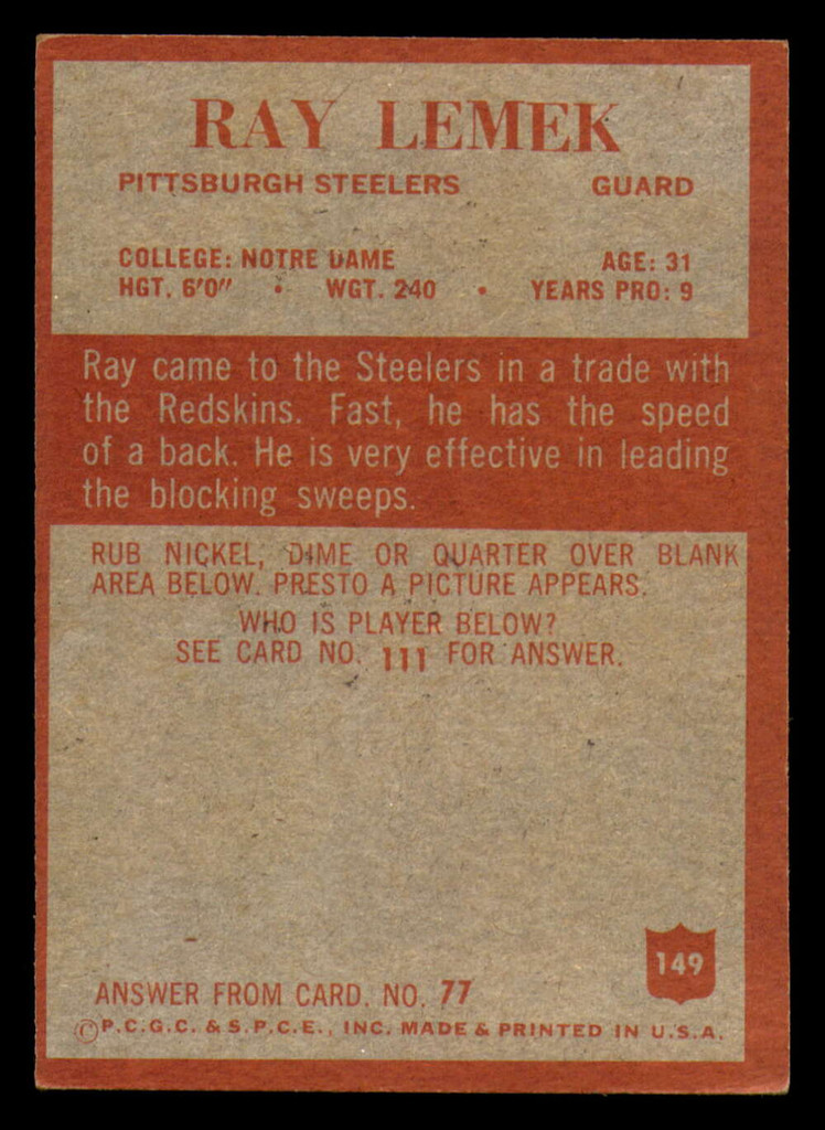 1965 Philadelphia #149 Ray Lemek Excellent 