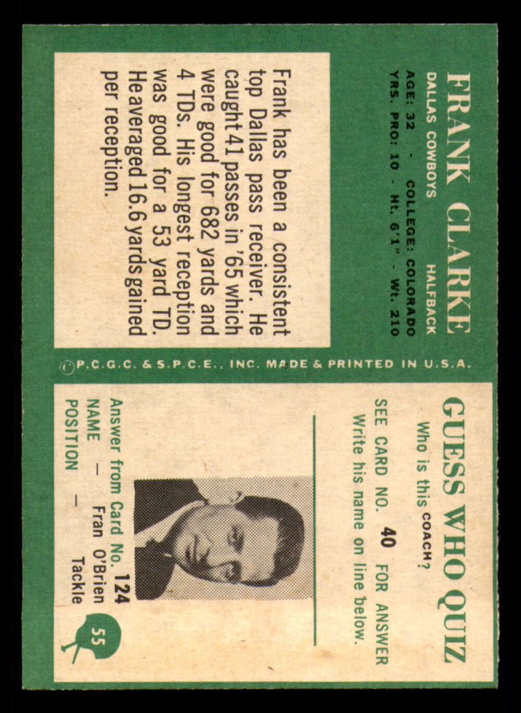 1966 Philadelphia #55 Frank Clarke Near Mint  ID: 321434