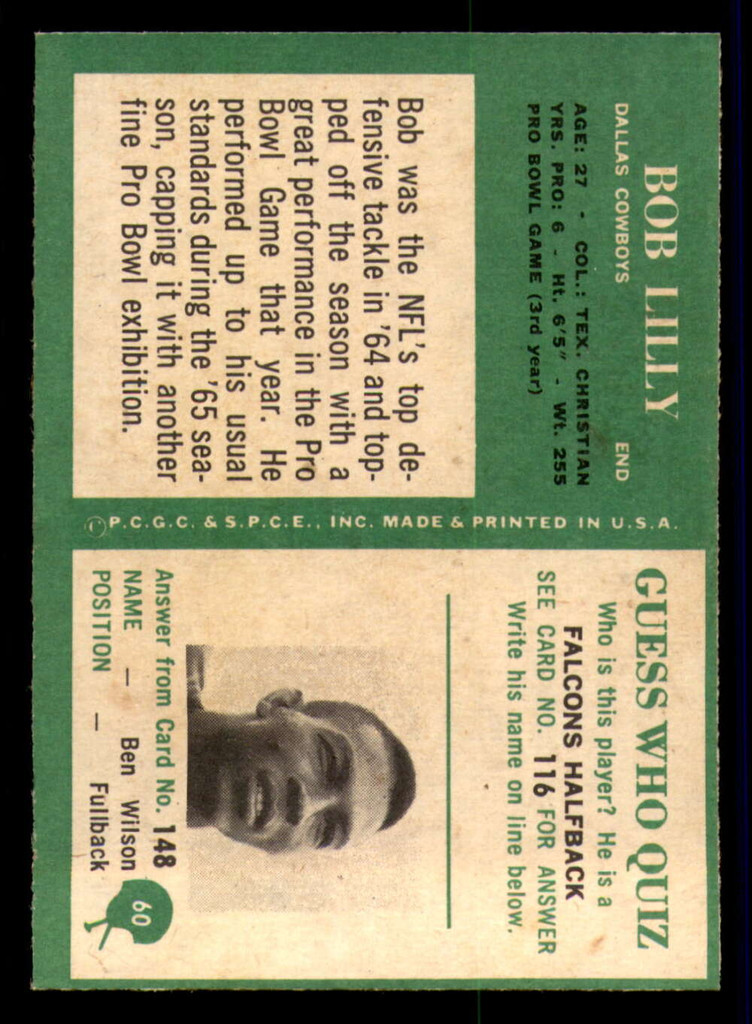 1966 Philadelphia #60 Bob Lilly Near Mint+ Cowboys    ID:321800