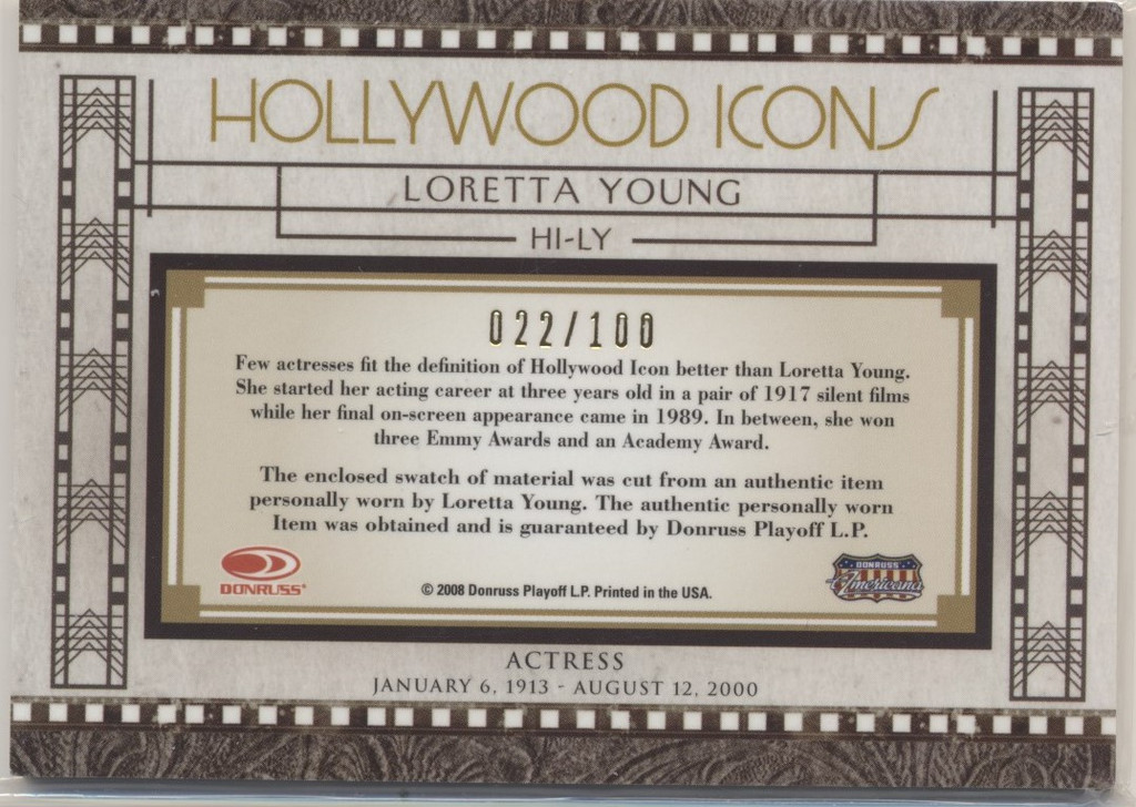 2008 Americana Celebrity Cut Hollywood Icons Material  Loretta Young 022/100  #*