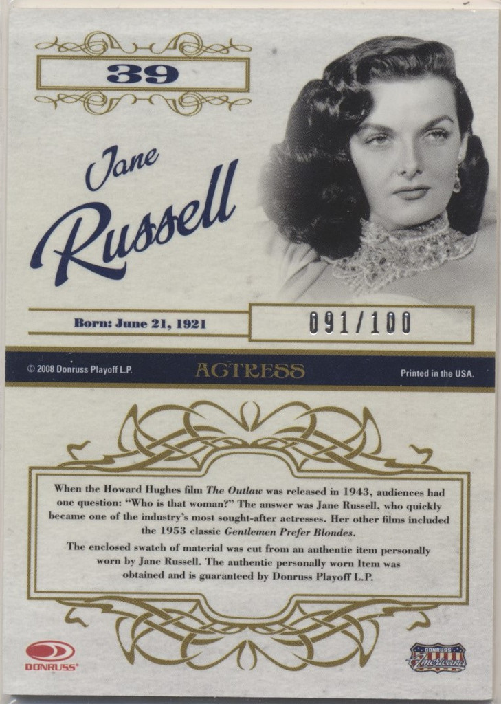 2008 Americana Celebrity Cut Hollywood Icons Material Jane Russell  091/100  #*