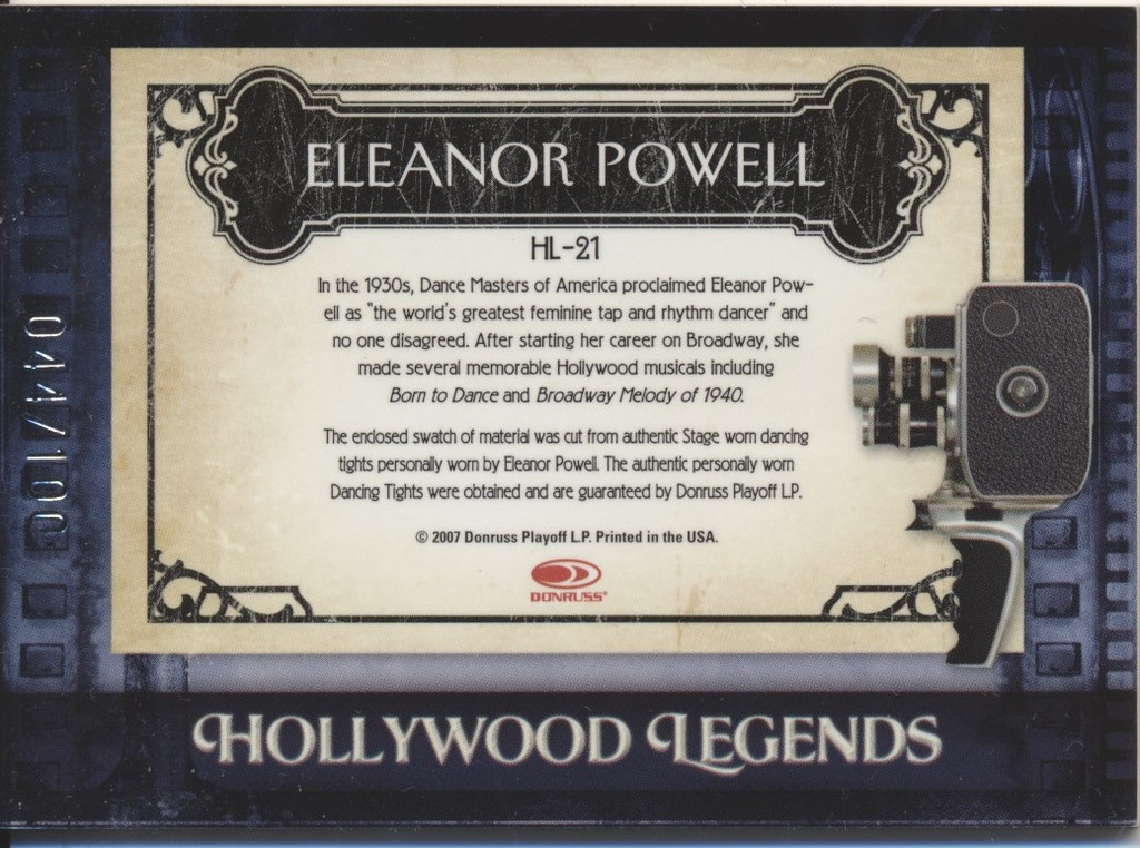 2007 Donruss Americana Hollywood Legends Materials HL21 Eleanor Powell 044/100  #*