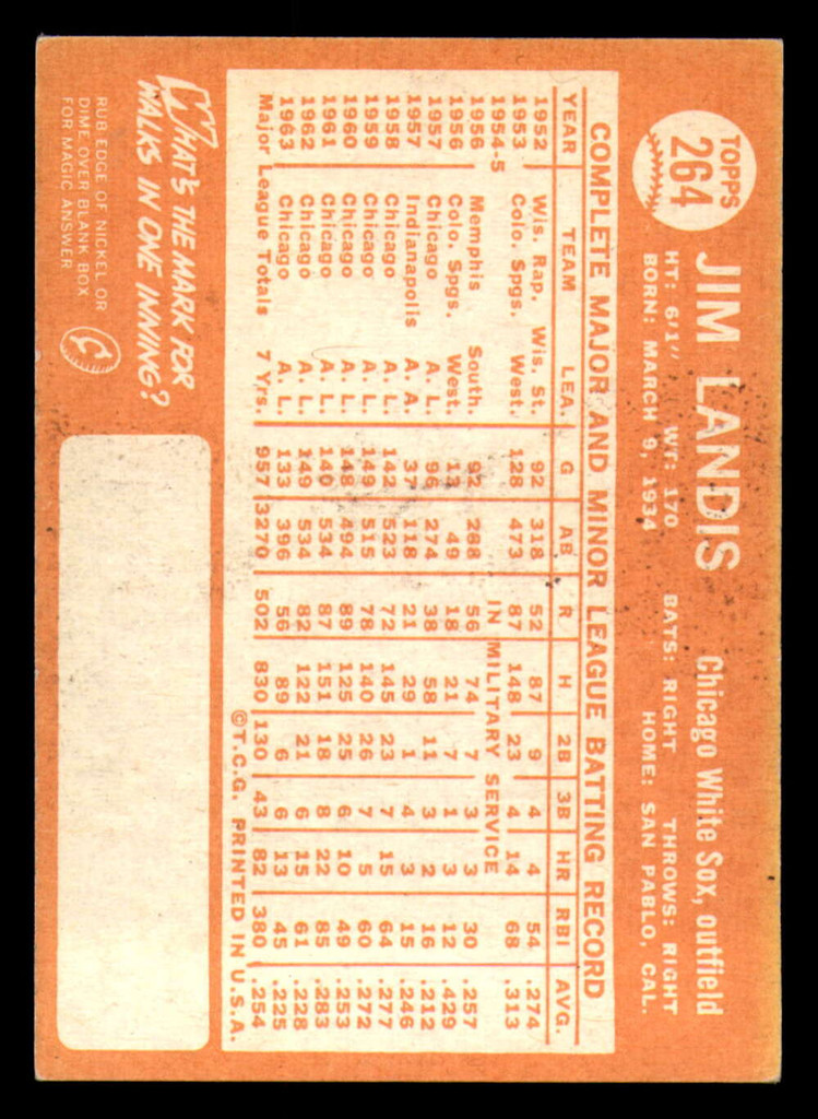 1964 Topps #264 Jim Landis Very Good White Sox   ID:323614