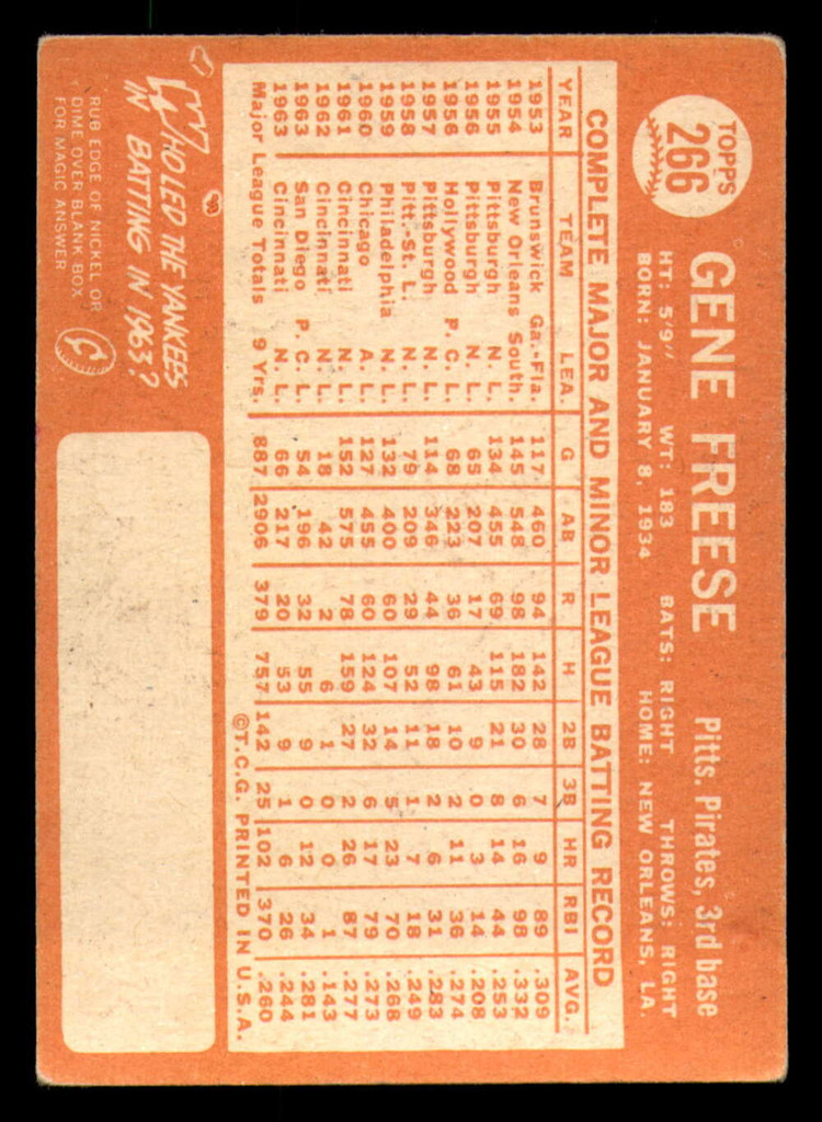 1964 Topps #266 Gene Freese VG-EX Pirates   ID:323617