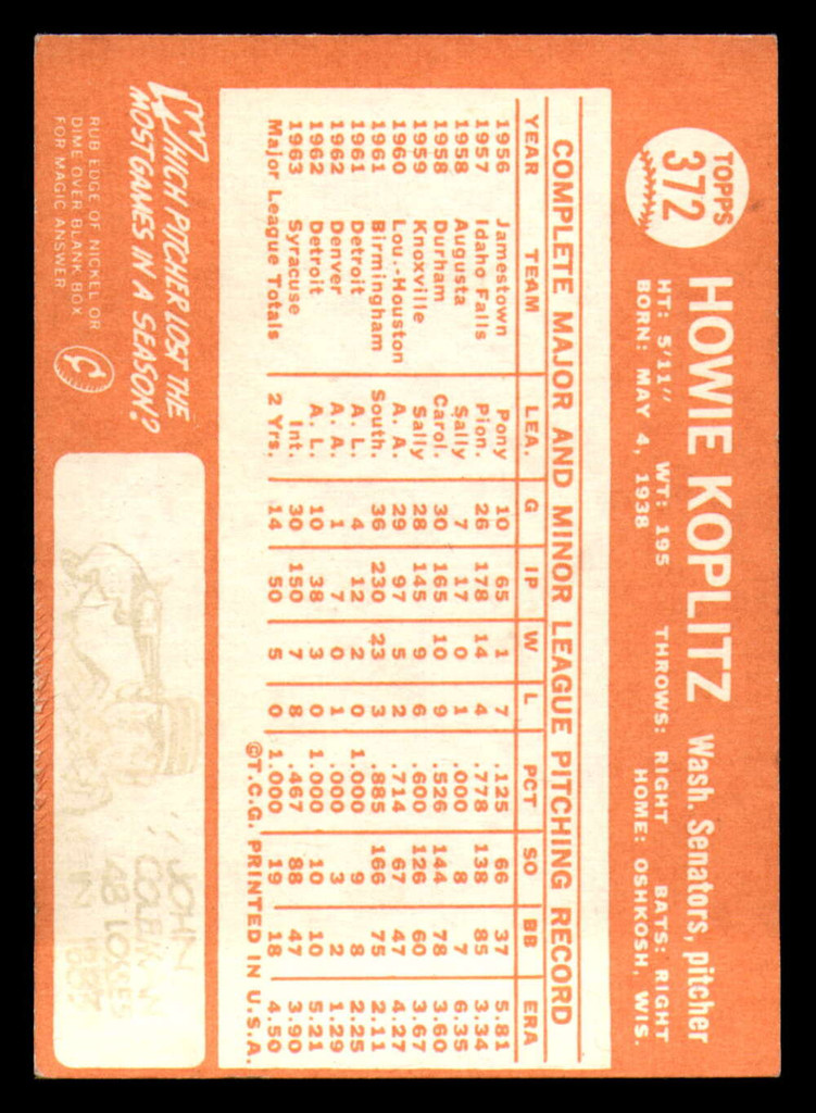 1964 Topps #372 Howie Koplitz Excellent+  ID: 323921