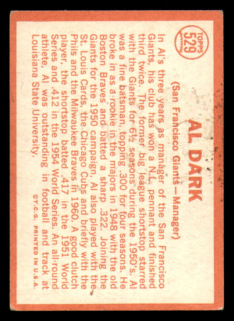 1964 Topps #529 Alvin Dark Excellent High #  ID: 324360