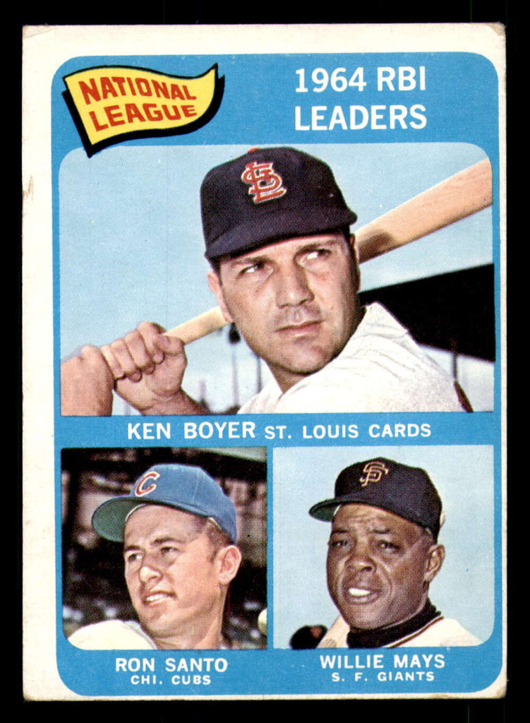 1965 Topps #   6 Ken Boyer/Ron Santo/Willie Mays NL R.B.I. Leaders Very Good  ID: 326265