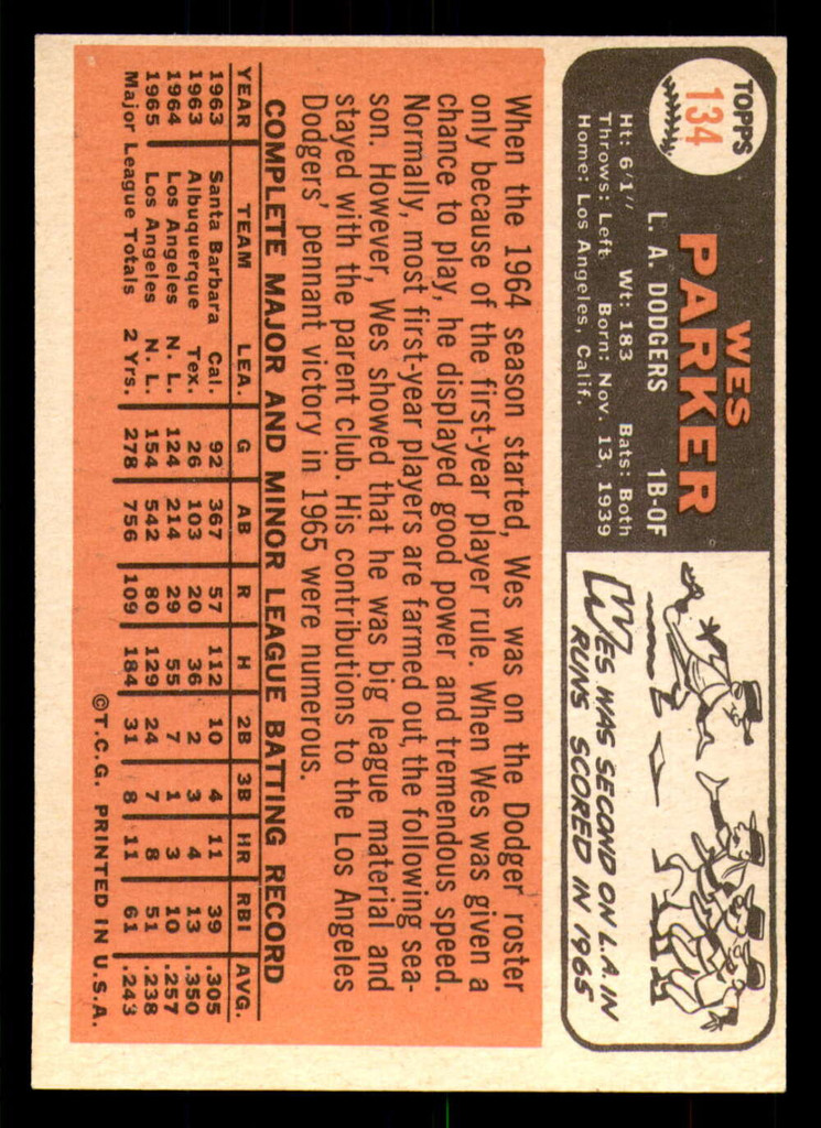 1966 Topps #134 Wes Parker Near Mint 