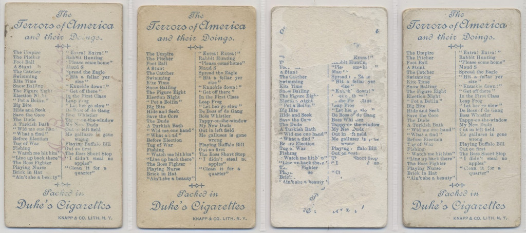 1888 N88 Dukes Tobacco Terrors Of America Lot 16/50 All Back Damage  #*sku34414
