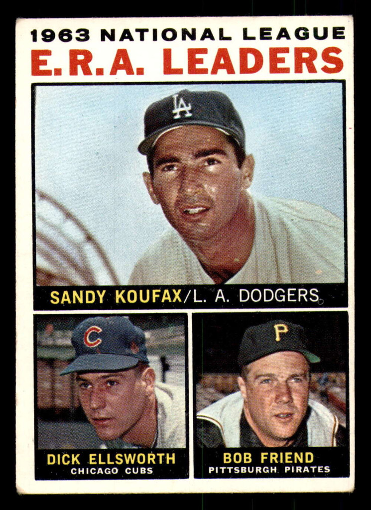 1964 Topps #   1 Sandy Koufax/Dick Ellsworth/Bob Friend NL E.R.A. Leaders Excellent 