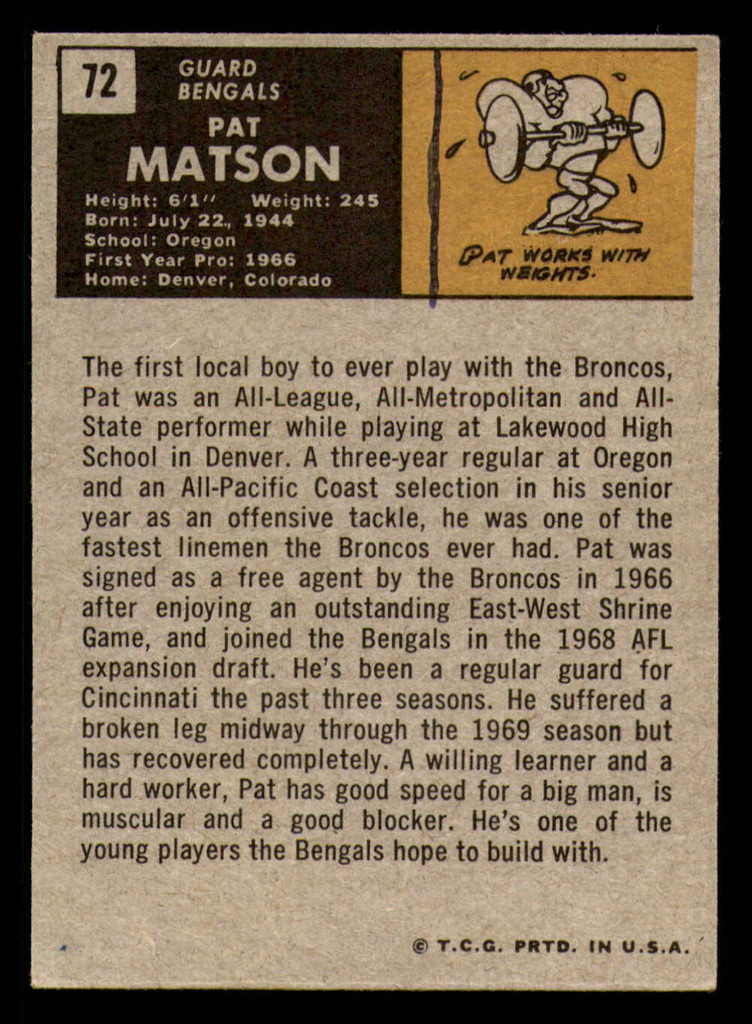 1971 Topps # 72 Pat Matson Excellent+ RC Rookie  ID: 335355