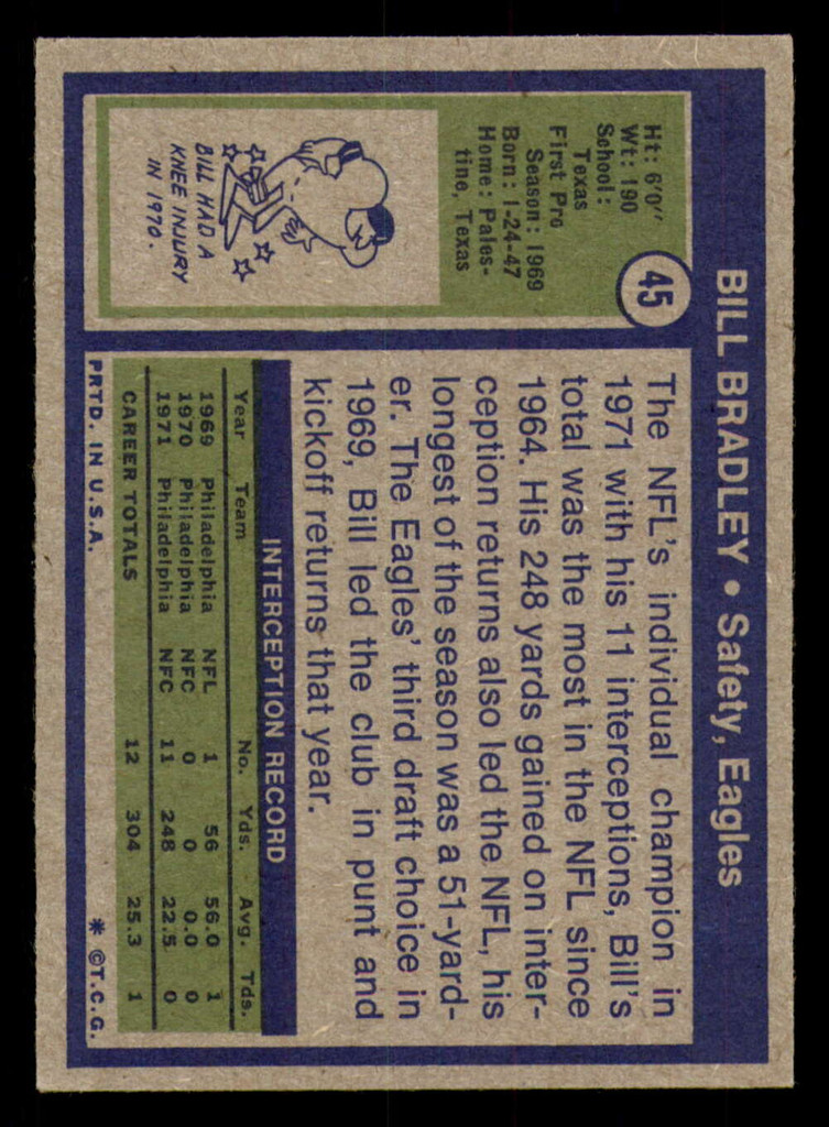 1972 Topps # 45 Bill Bradley Ex-Mint RC Rookie  ID: 335512