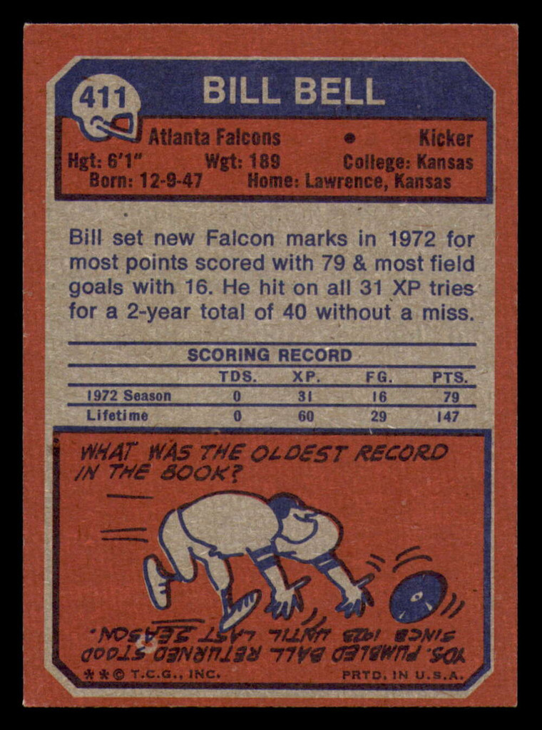 1973 Topps #411 Bill Bell Ex-Mint 