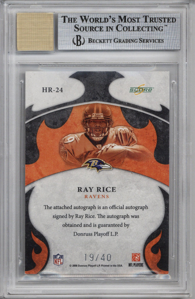 2008 Select Hot Rookies Auto Gold Zone Ray Rice /40 RC BGS 9/10