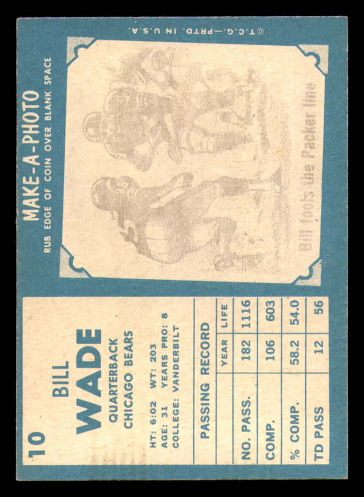 1961 Topps #10 Bill Wade Miscut Bears   ID:337185