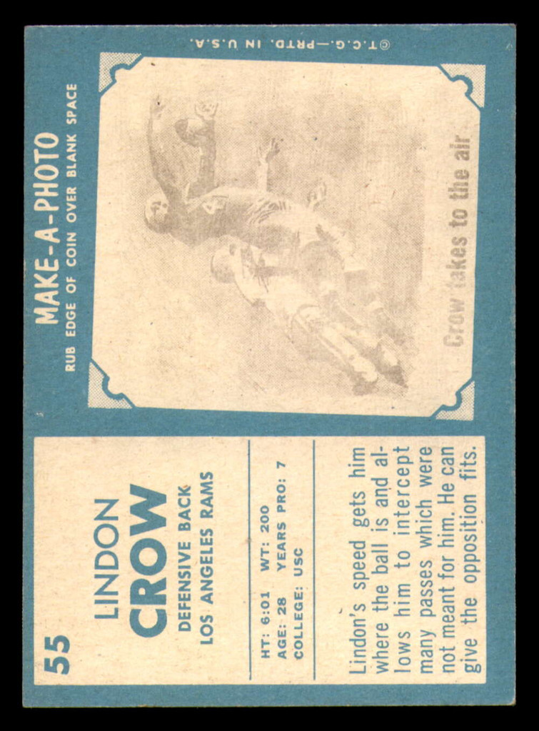 1961 Topps #55 Lindon Crow Miscut LA Rams    ID:337205