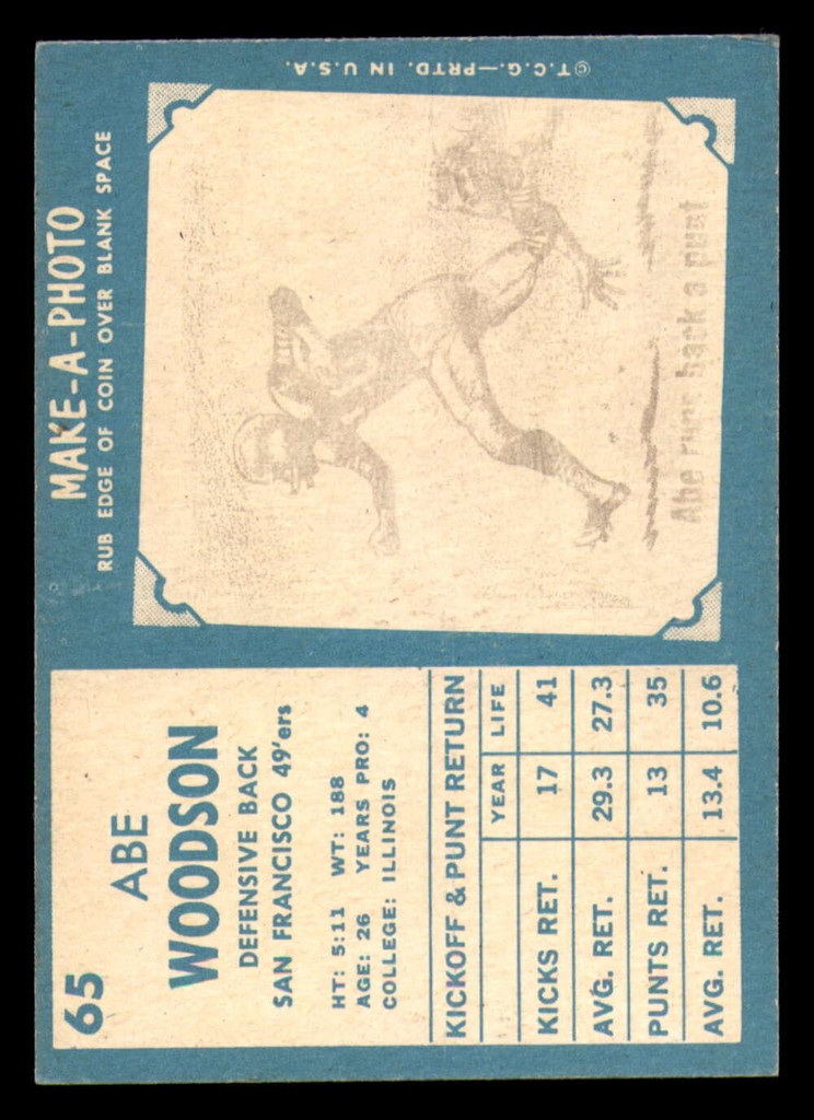 1961 Topps #65 Abe Woodson Miscut 49ers    ID:337208