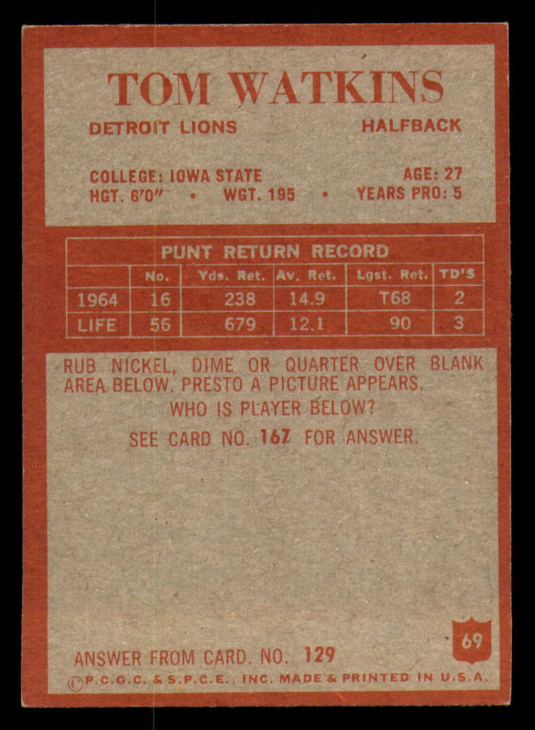 1965 Philadelphia #69 Tom Watkins Ex-Mint  ID: 337544