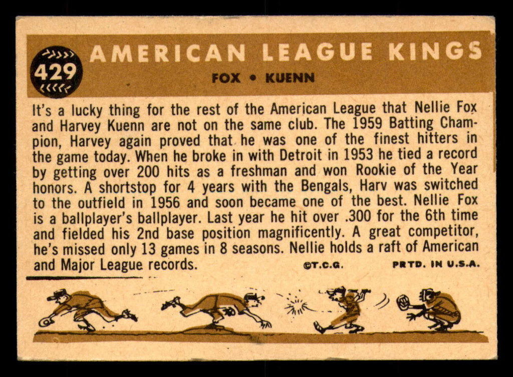 1960 Topps #429 Nellie Fox/Harvey Kuenn American League Kings Excellent+  ID: 338164