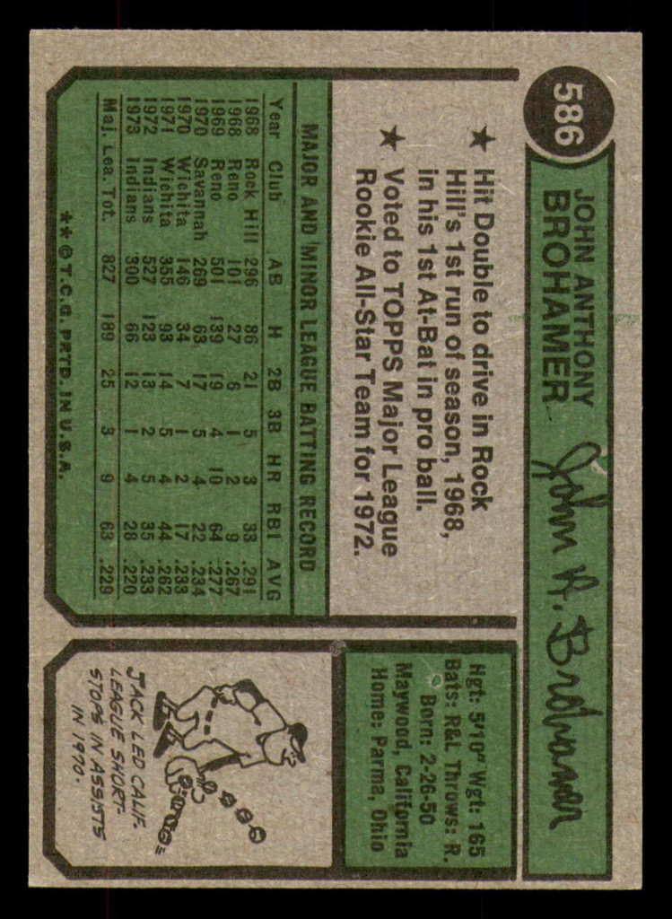 1974 Topps #586 Jack Brohamer Ex-Mint 