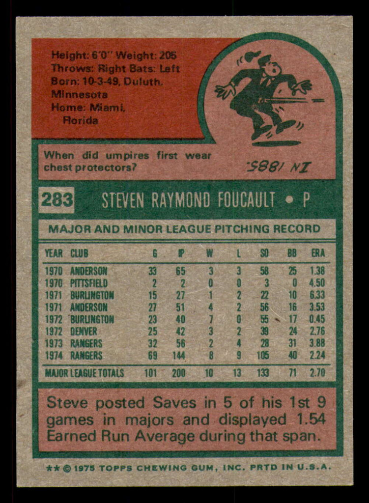 1975 Topps #283 Steve Foucault Near Mint 