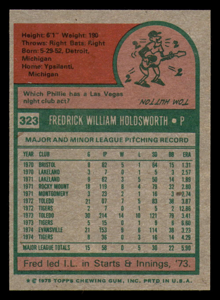 1975 Topps #323 Fred Holdsworth Near Mint  ID: 341269