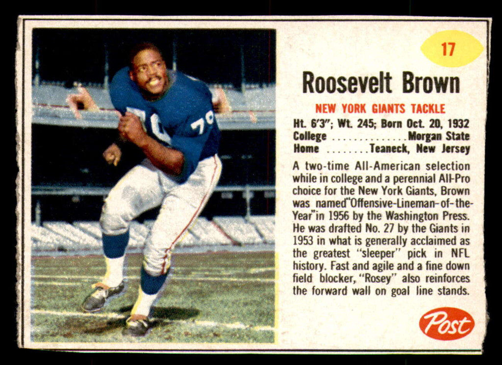 1962 Post Cereal #17 Roosevelt Brown Excellent 