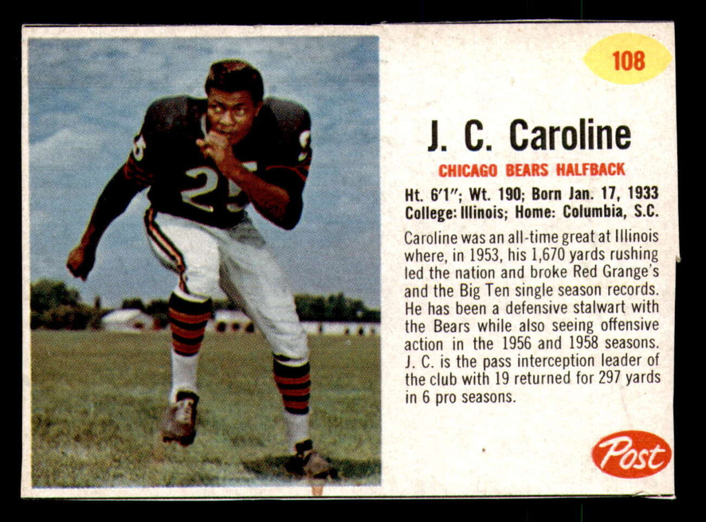 1962 Post Cereal #108 J.C. Caroline Very Good  ID: 342263