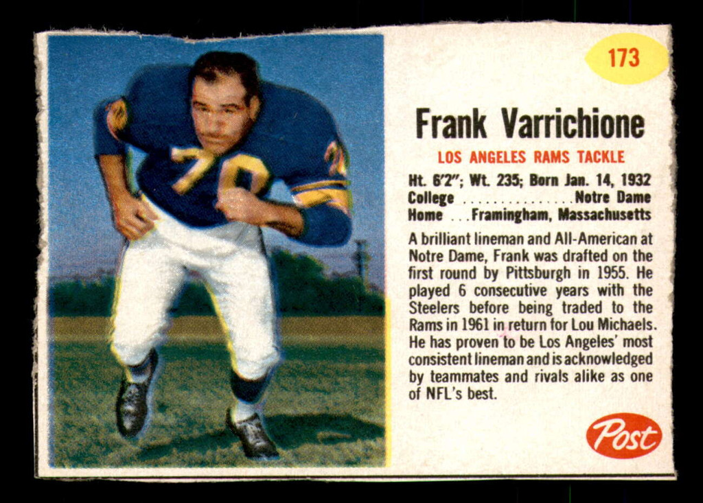 1962 Post Cereal #173 Frank Varrichione Very Good  ID: 342285