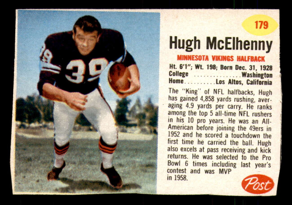 1962 Post Cereal #179 Hugh McElhenny Very Good  ID: 342292
