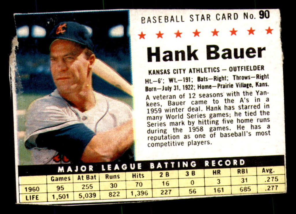 1961 Post Cereal #90 Hank Bauer G-VG  ID: 342385