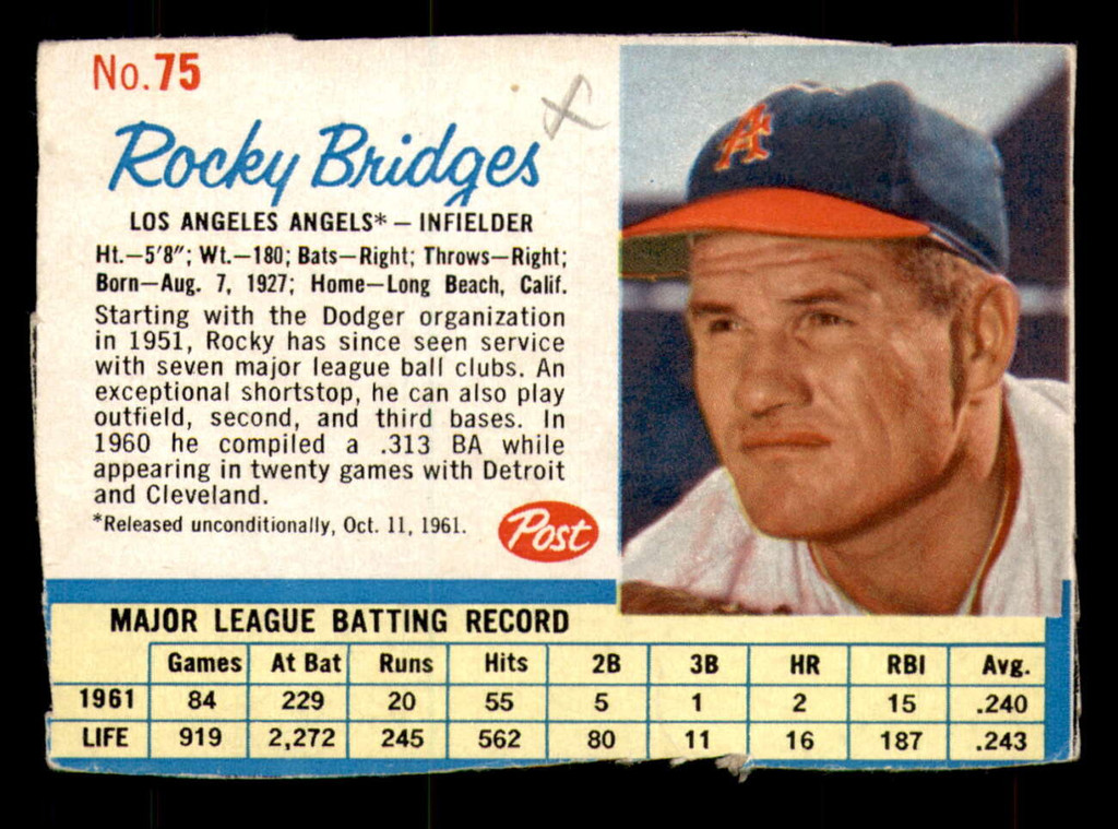 1962 Post Cereal #75 Rocky Bridges Good  ID: 342651