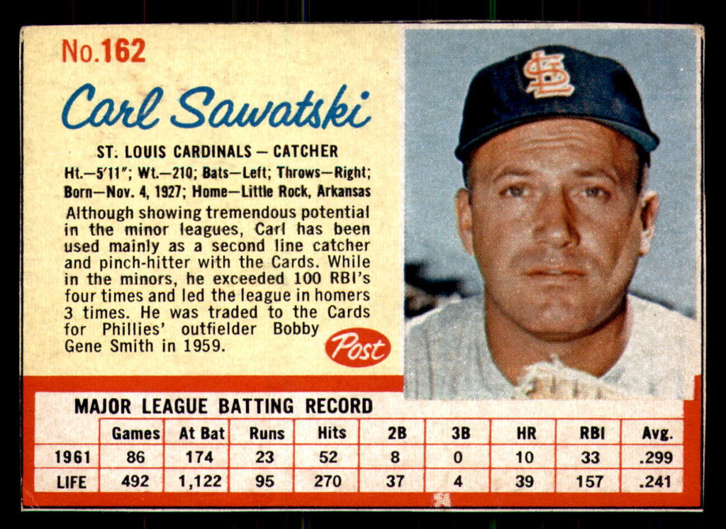 1962 Post Cereal #162 Carl Sawatski Excellent+  ID: 342815